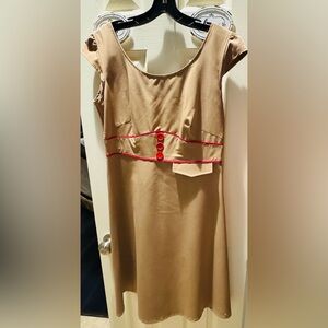 RockSteady Tan Midi Dress with Red Button Detail